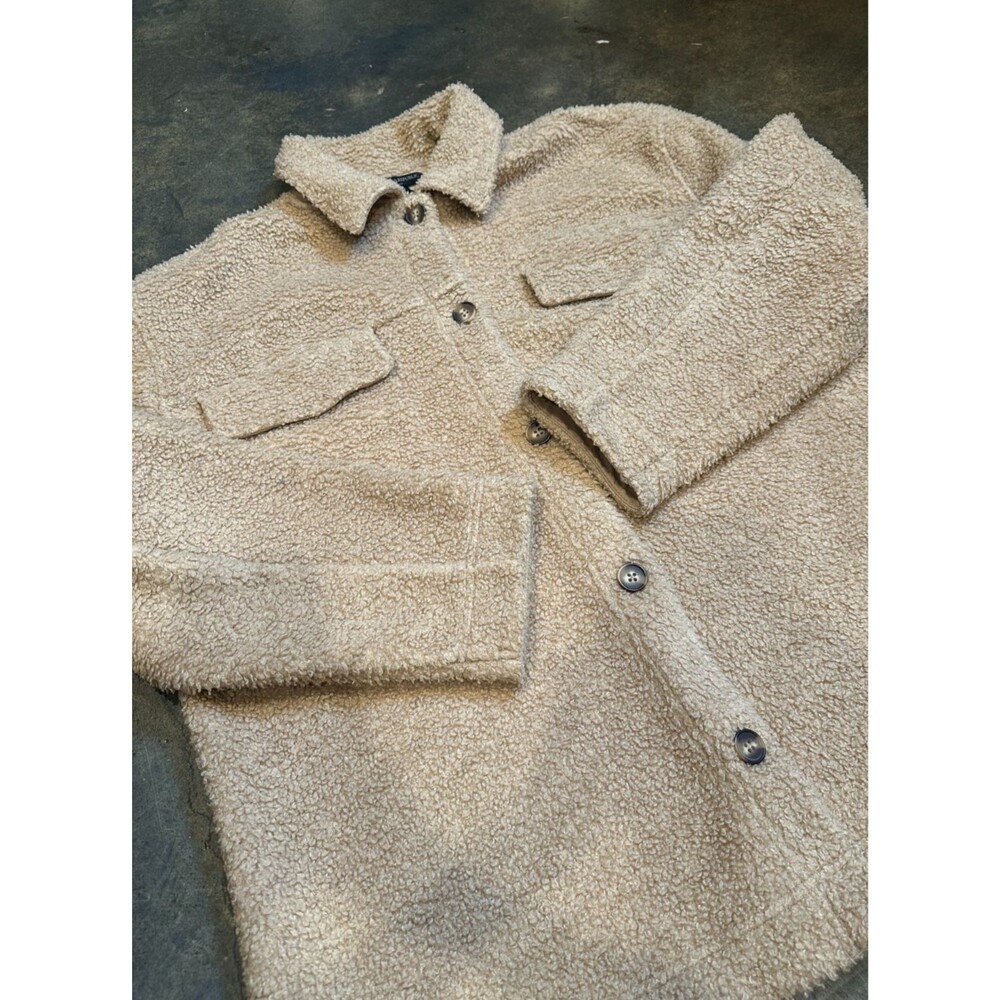 Banana Republic Sherpa Jacket Womens Large Teddy Fleece Button Up Shacket Beige